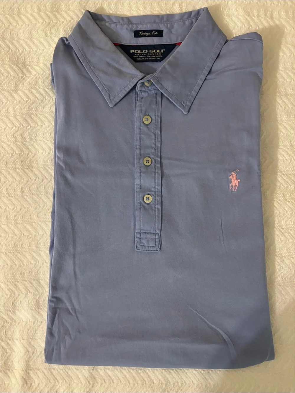 Ralph Lauren Polo Golf Men's Light Blue Vintage Polo with Pink Pony